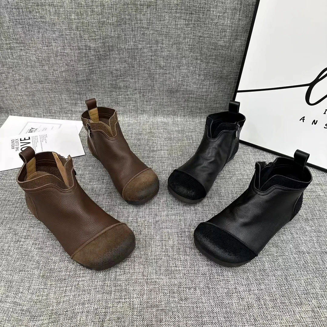 2885-8秋冬季真皮复古森女鞋头层牛皮原单手工高帮单鞋短靴