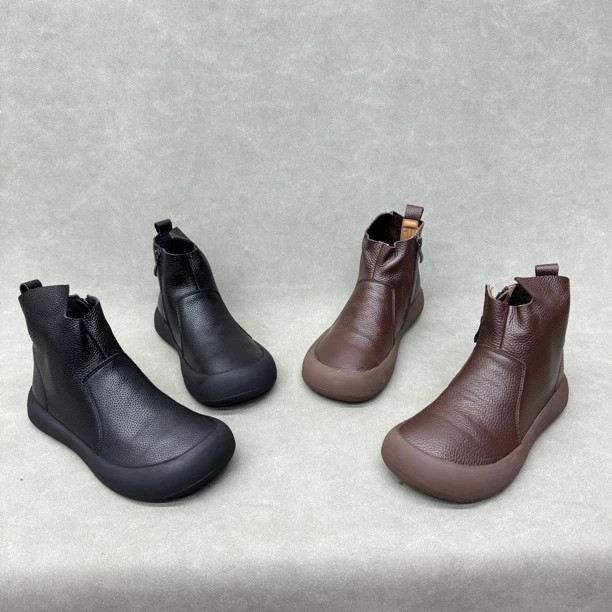 2716-2 新款马丁靴女真皮短靴圆头厚底平底靴休闲鞋秋冬靴子