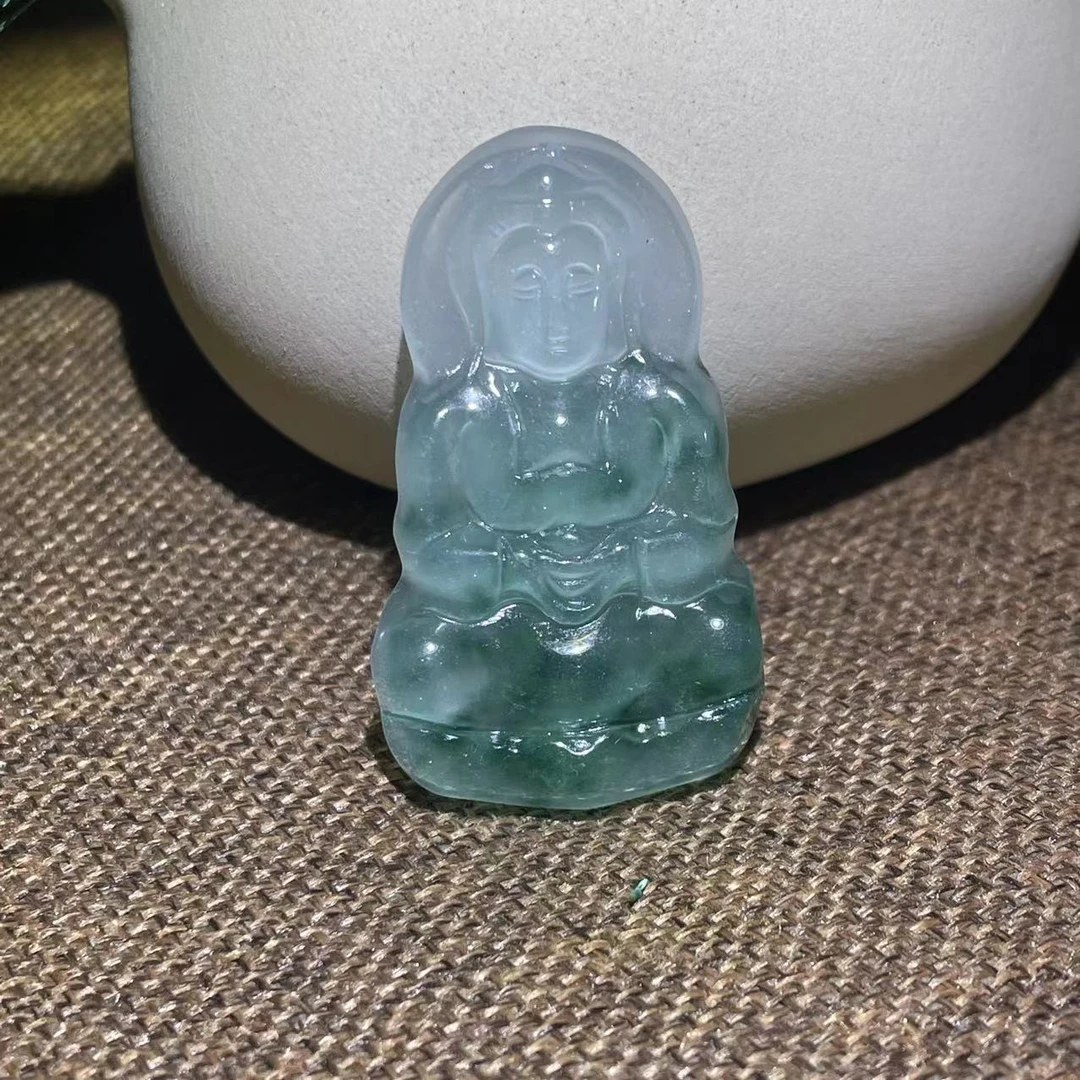 【福生珠宝】k039收藏级-冰清起胶飘绿花观音吊坠首饰