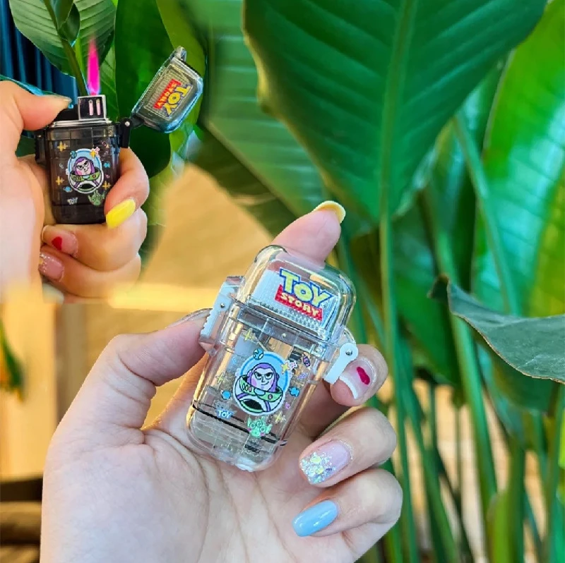 （百变火机）巴斯光年充气粉色火焰打火机飞天小女警粉色防风创意送