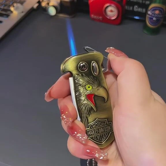 (百变火机）折叠刀模型开瓶器金属可充气防风打火机金属可创意