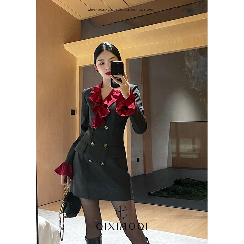 七小七Sicily【秘境伊甸园】法式撞色复古连衣裙秋季设计感气质短裙