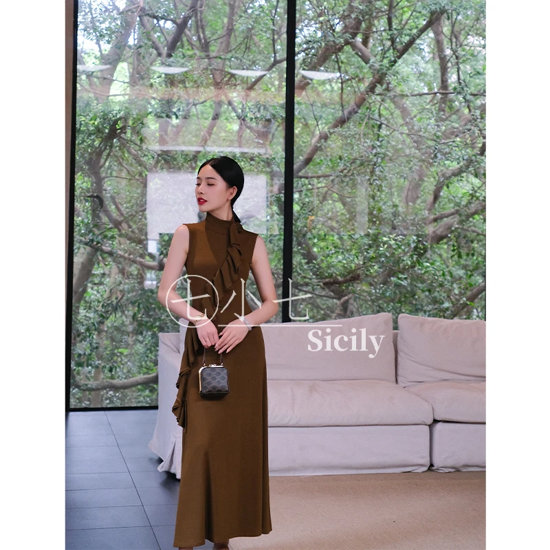 七小七Sicily【赫拉神殿】法式立领连衣裙夏季小众设计高级气质长裙