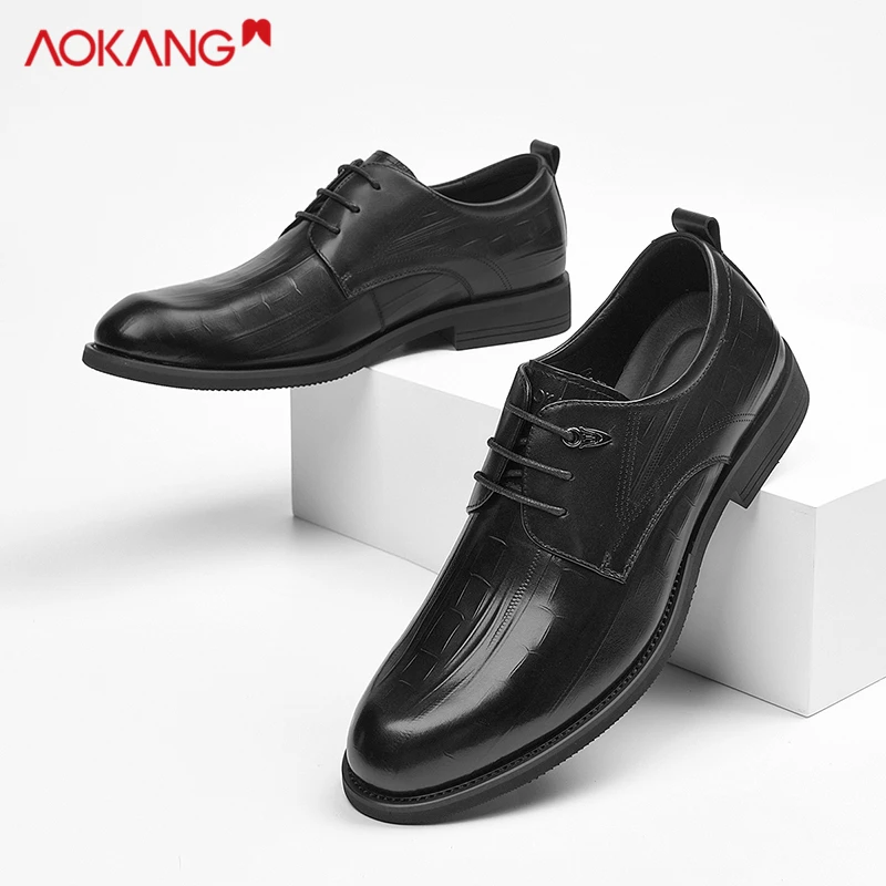 Aokang/奥康官方正版男鞋品牌正品正装皮鞋男士商务休闲鞋男黑色