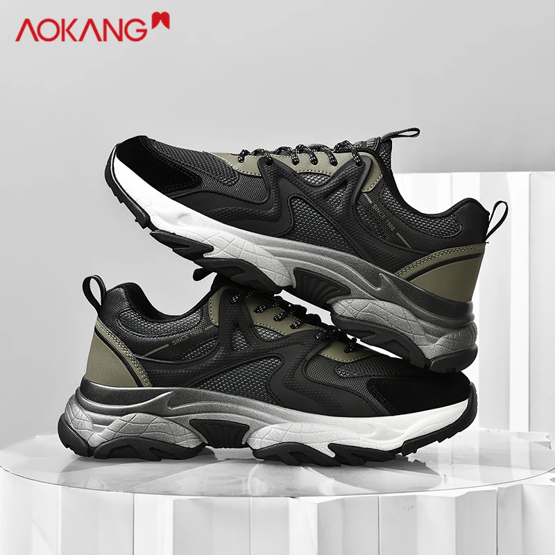 Aokang/奥康男鞋2025夏季新款网面运动鞋老爹鞋男厚底增高休闲鞋