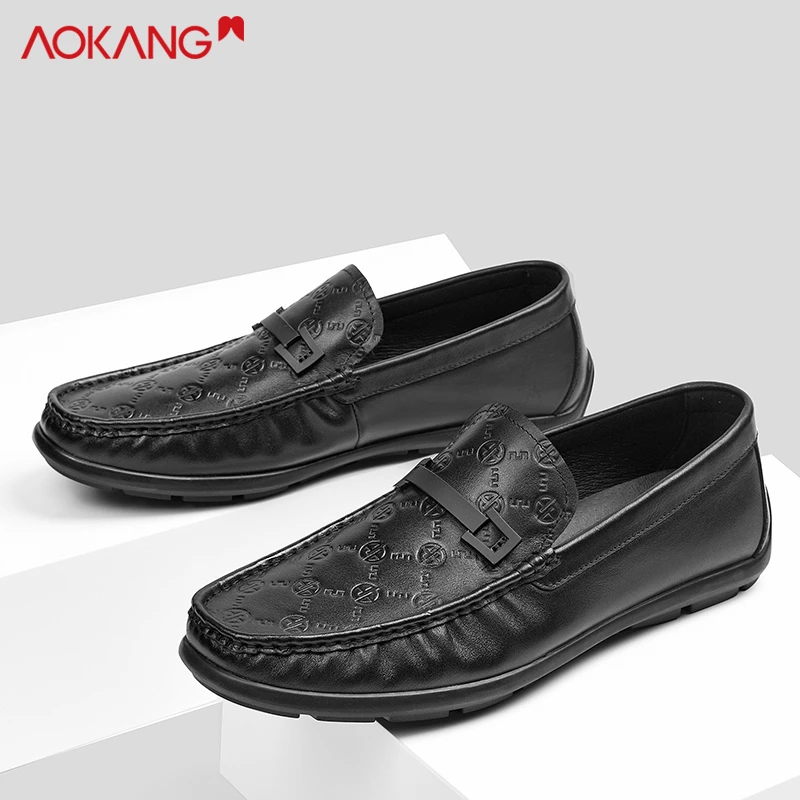 Aokang/奥康官方正版男鞋品牌正品豆豆鞋男一脚蹬休闲鞋舒适皮鞋