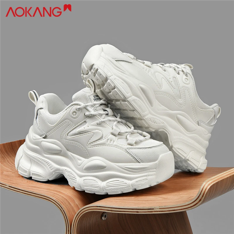 Aokang/奥康女鞋2025夏季新款网面运动鞋女厚底增高老爹鞋ins潮鞋