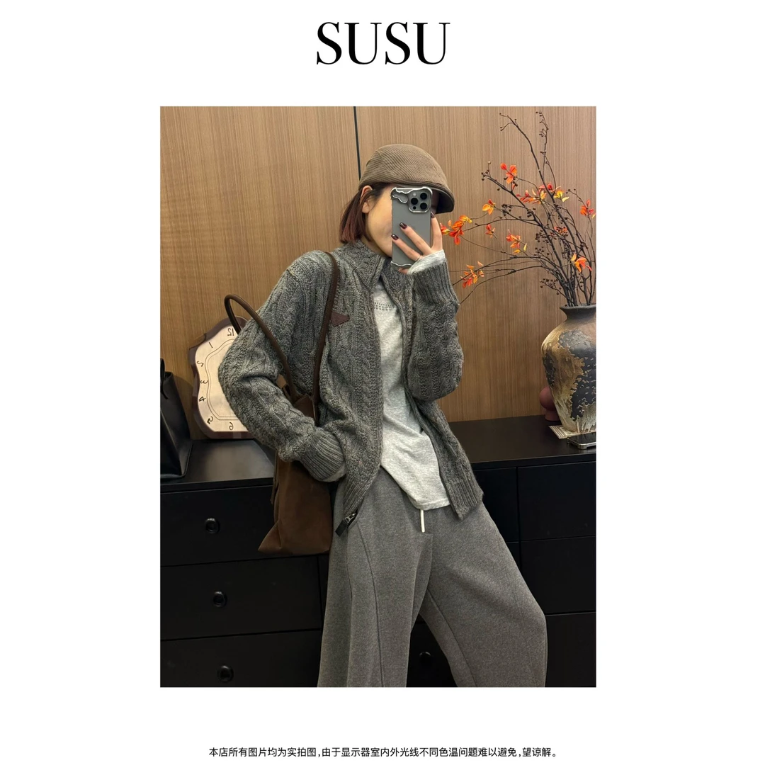 SuSu-2024秋冬新款【自在筋骨感】老钱感杂色花纱双头拉链毛衣外套