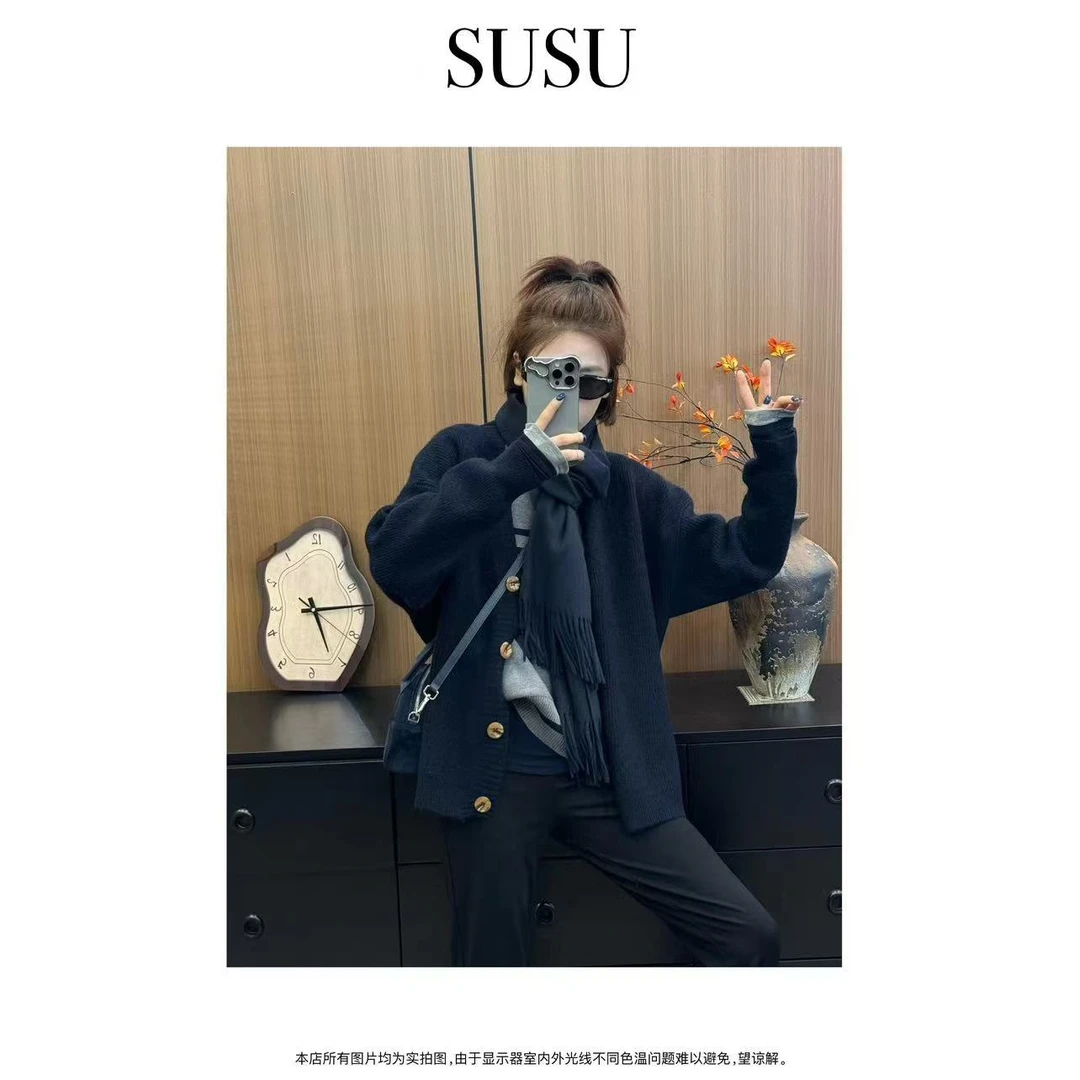 SuSu-2024秋冬新款极简老钱百搭毛衣开衫外套