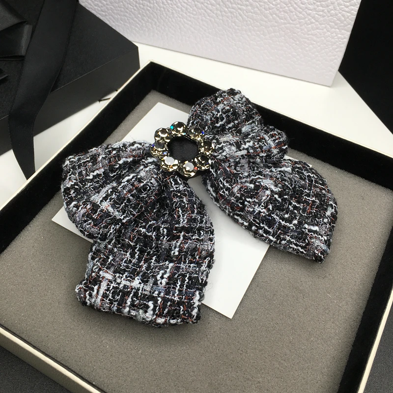 非金属布艺发饰 中号结带发夹时尚针织布艺镶钻弹簧夹横夹顶夹半