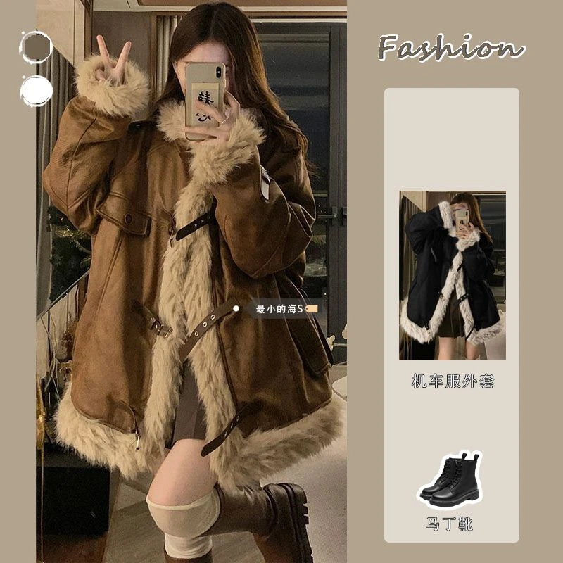 美式复古立领保暖加厚棉衣女装冬季新款显瘦拼接机车服外套潮