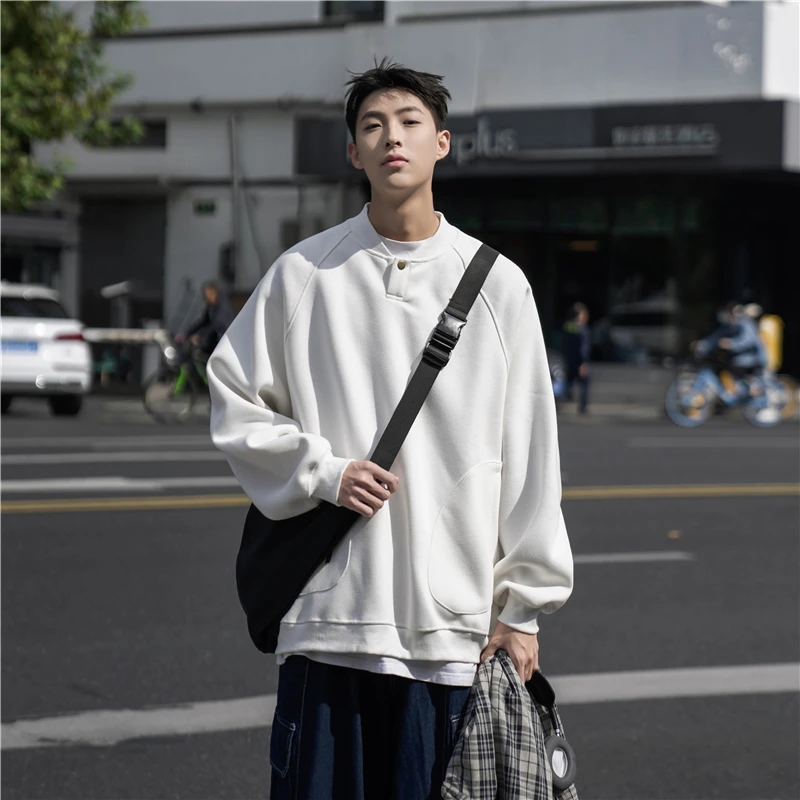 美式圆领卫衣男春秋潮牌cityboy高街纯色套头上衣服