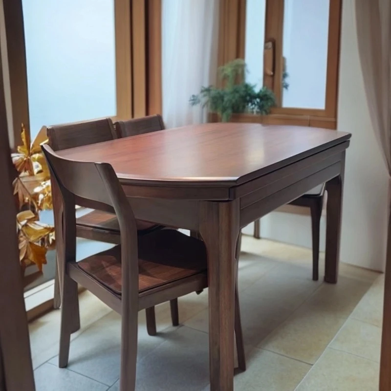 圆桌新中式轻奢简约乌金木跳台-家用餐厅实木跳台-05桌子餐桌椅