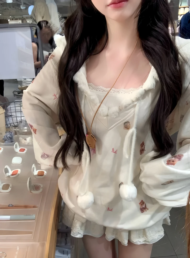 猫咪派对 秋季甜美设计感卫衣半裙纯欲风套装连帽卫衣+短裙两件套