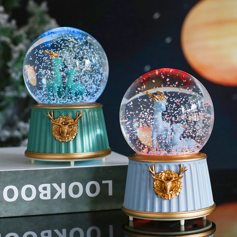 北欧风小鹿音乐盒彩灯玻璃水晶球送儿童节日礼物学生毕业树脂礼品