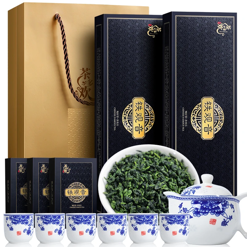 送茶具铁观音清香型新茶礼盒装茶叶2条共500克60泡乌龙茶送手提袋