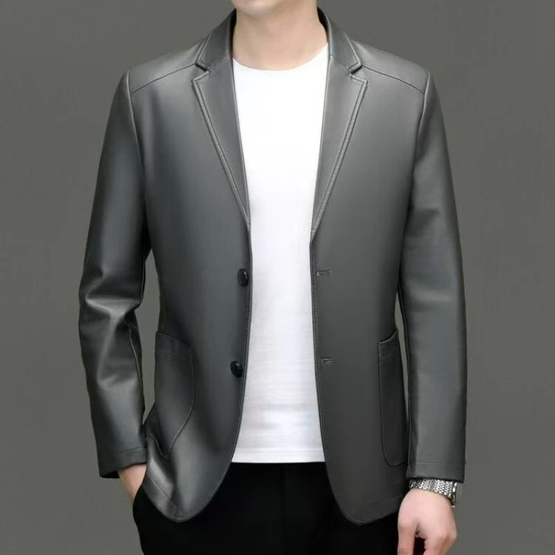 【博1366】秋冬新款高档男士真皮商务休闲西服男装皮衣百搭外套