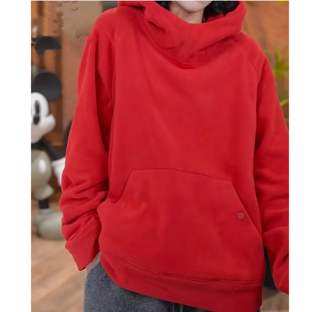 加绒加厚连帽卫衣女设计感口袋秋冬2024新款时尚中长款宽松12056