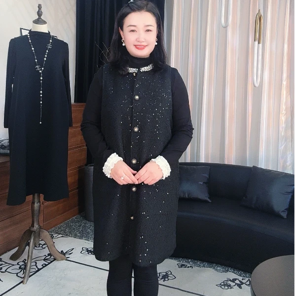 大码女装星河灿烂小香风钉珠 连衣裙9822/8535