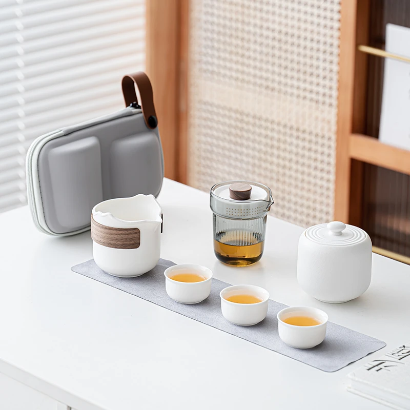 小嶝岛便携式旅行茶具一壶三杯简约防烫手设计户外个人专用快客杯