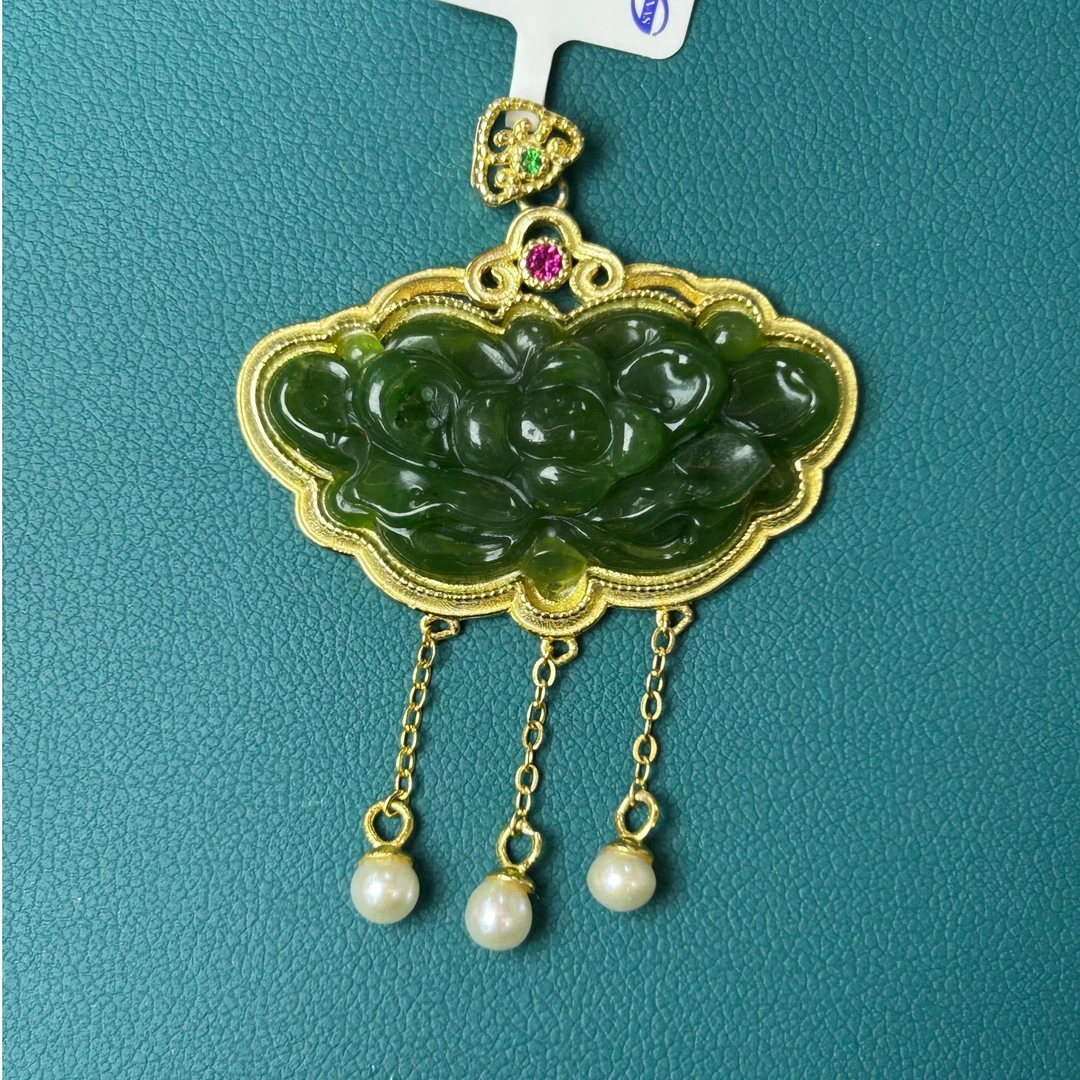 S925银天然和田玉花开富贵吊坠247