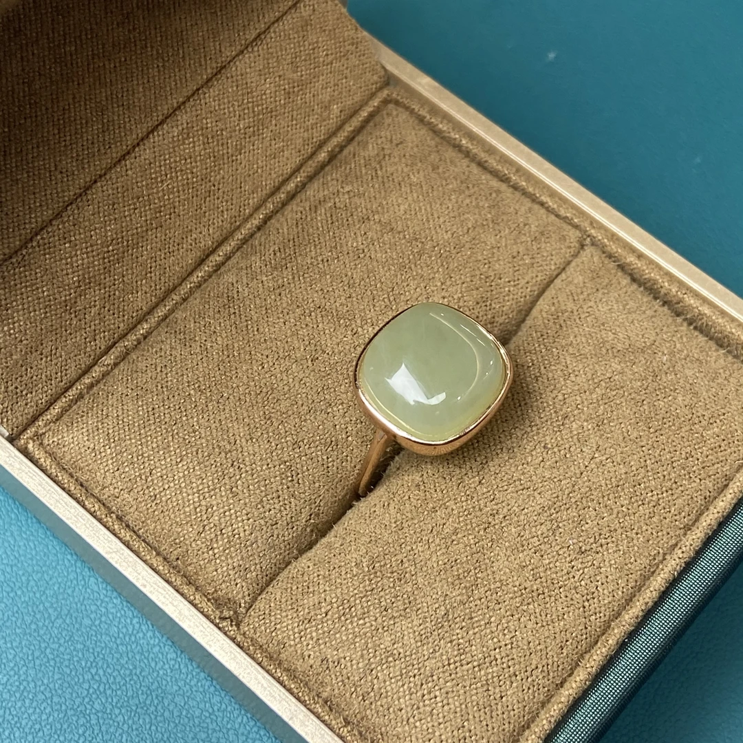 S925银经典国风天然和田玉方糖戒指414