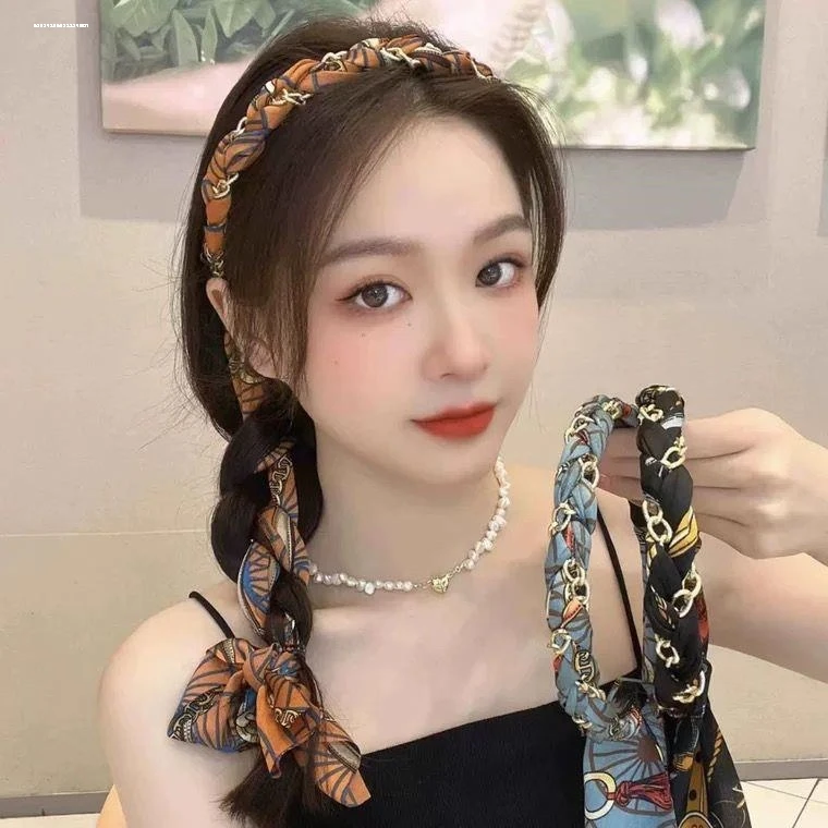 ins小众显白新款设计少女清新压发链条飘带发箍时尚质感可爱百搭