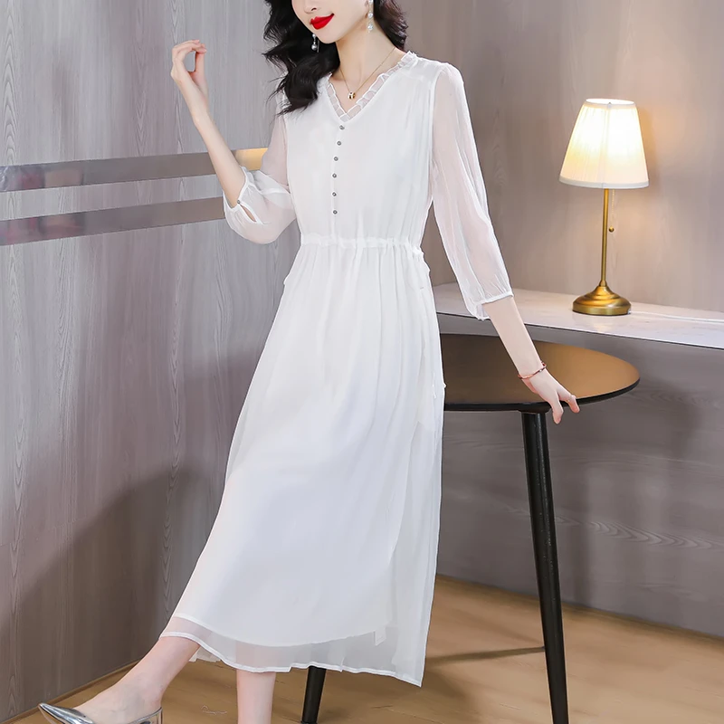 杭州真丝桑蚕丝连衣裙女夏季2024新款高档漂亮妈妈高贵气质高级感