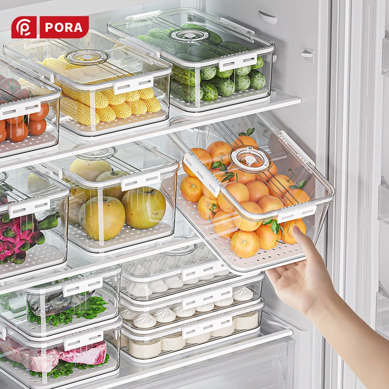 PORA冰箱收纳盒冰箱专用水果蔬菜密封保鲜盒冷冻饺子盒储物食品