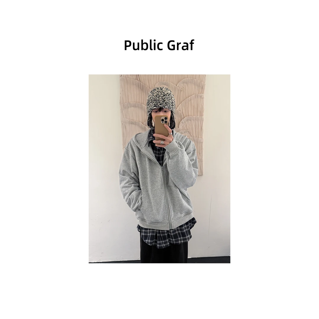 高林凡用料真两件格子衬衫拼接撞色卫衣连帽加厚宽松百搭外套