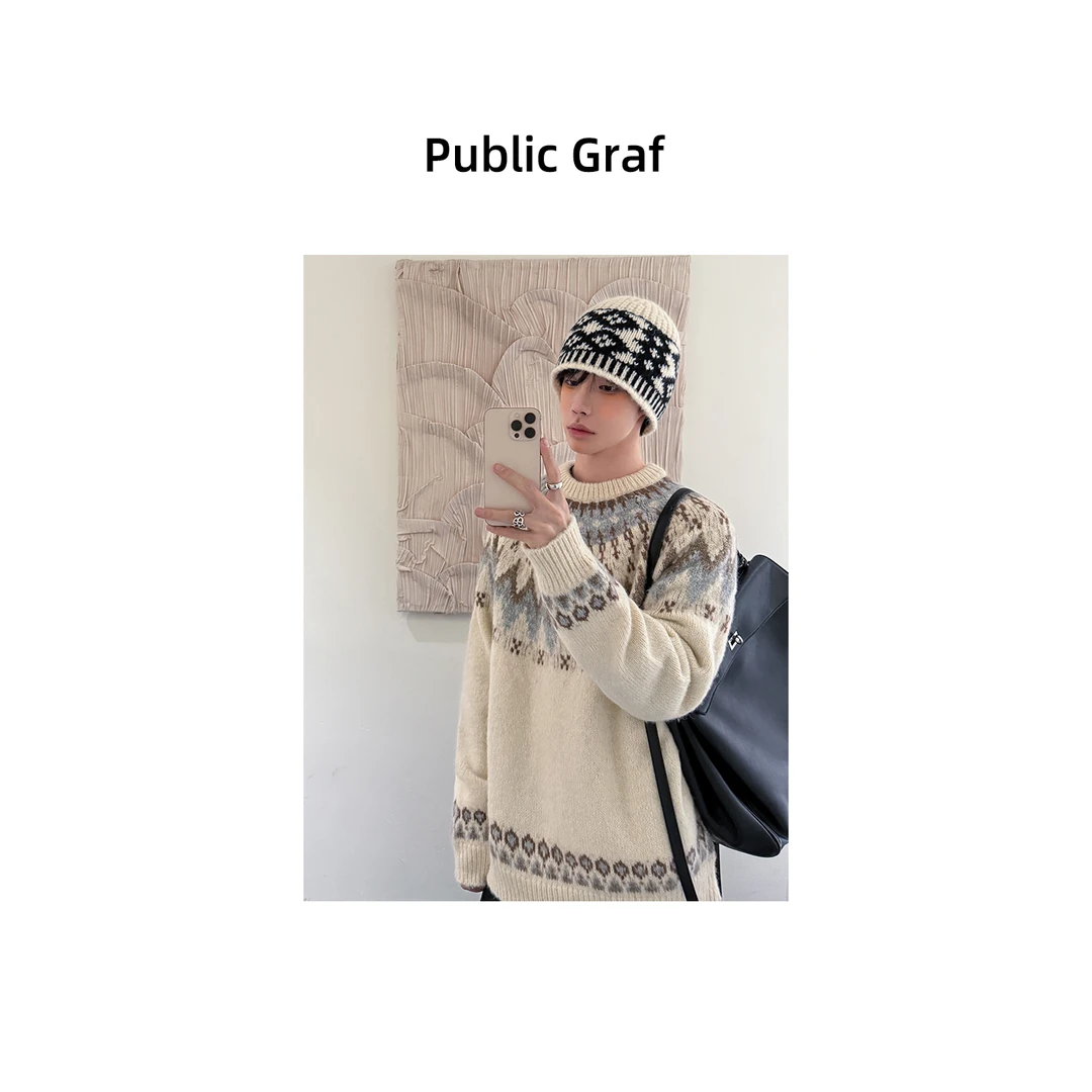 高林凡 秋冬设计感加厚圆领套头针织衫上衣韩系慵懒宽松圣诞毛衣