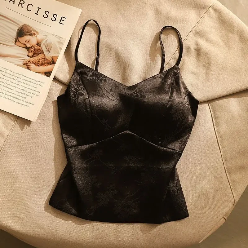 夏季新中式新款吊带背心女国风提花可外穿气质修身短款内搭上衣女