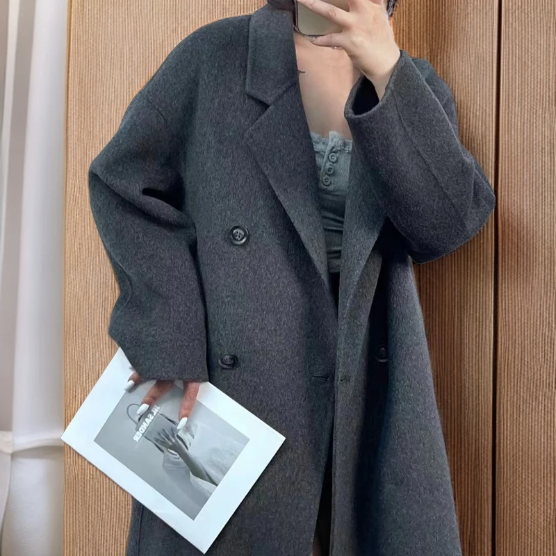 長毛397加厚全气质小个子双面呢大衣时尚中长款韩版秋冬百搭翻领