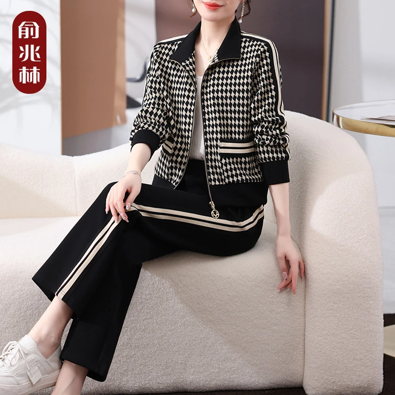 品牌妈妈套装秋装2024新款中年妇女上衣中老年女装春秋运动服外套