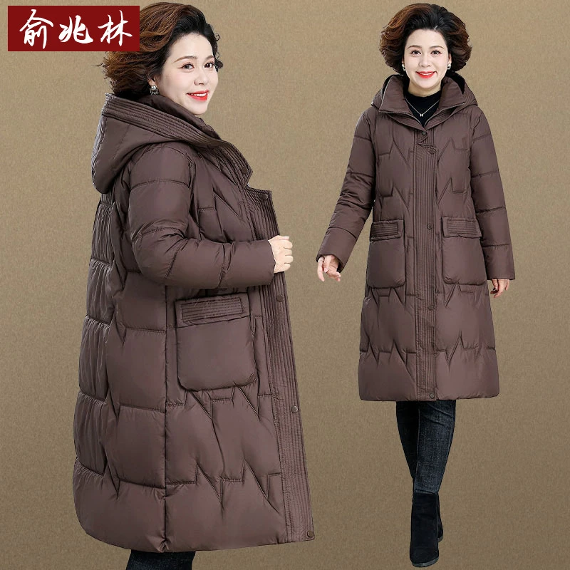 品牌中年妈妈冬装棉服长款棉袄保暖加厚棉衣洋气中老年女秋冬外套