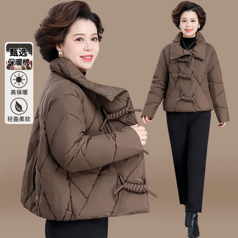 中年妈妈冬装羽绒棉服小个子短款棉衣外套中老年秋冬新中式棉袄女