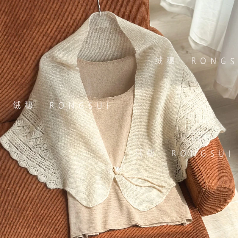 绒穗100%山羊绒镂空披肩女春秋薄款通用百搭空调房外搭护肩中式