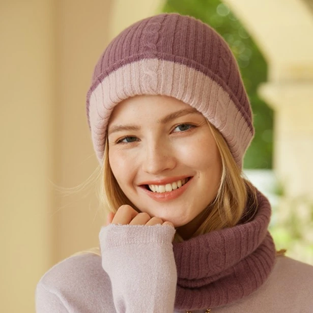 100%山羊绒帽子保暖双面帽抽条针织帽#5252冷帽加厚百搭