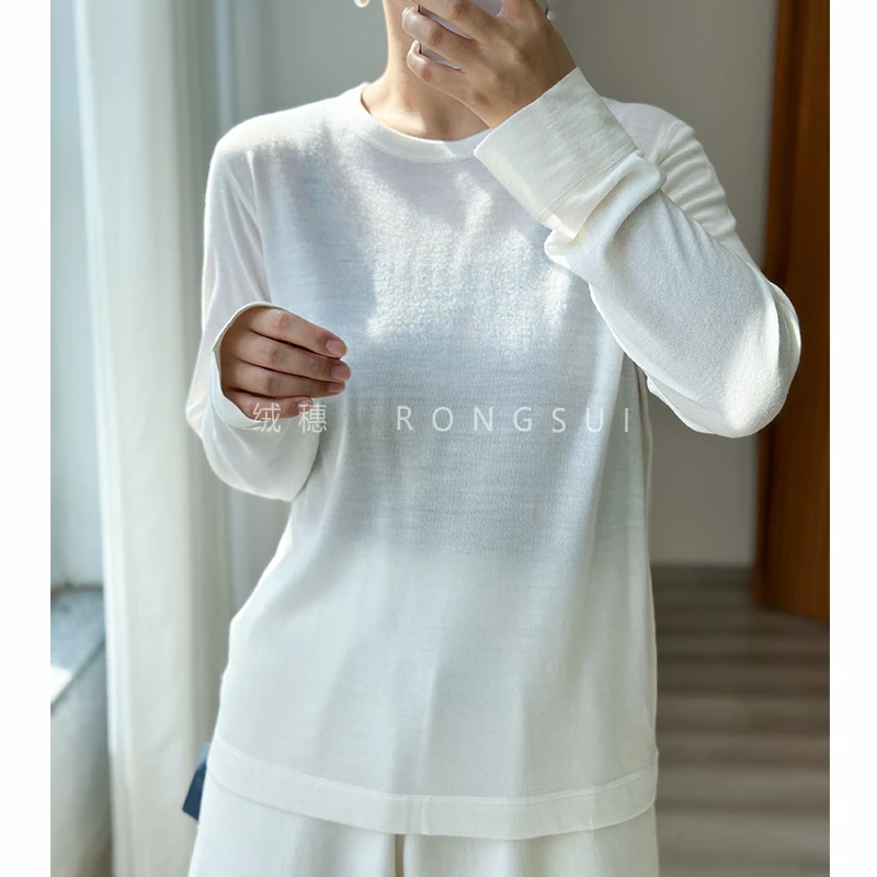 欧货！60支/2羊毛精纺扬子纱100%羊毛衫女低领圆领宽松休闲打底衫