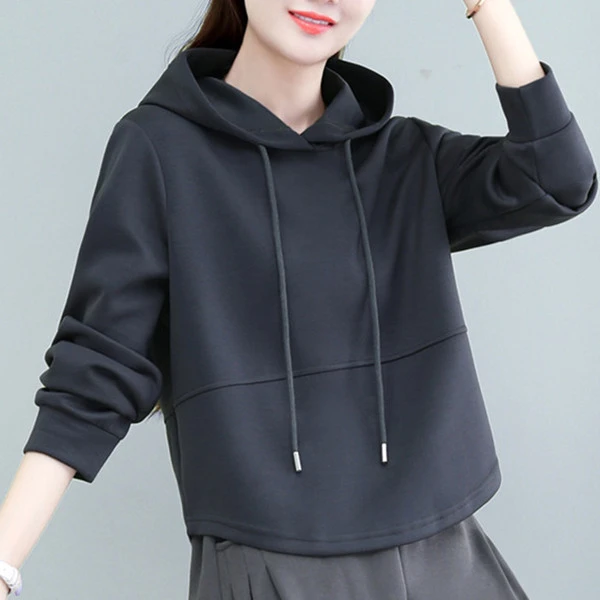 春秋长袖连帽棉质卫衣女新款设计短款不规则宽松显瘦百搭上衣帽衫