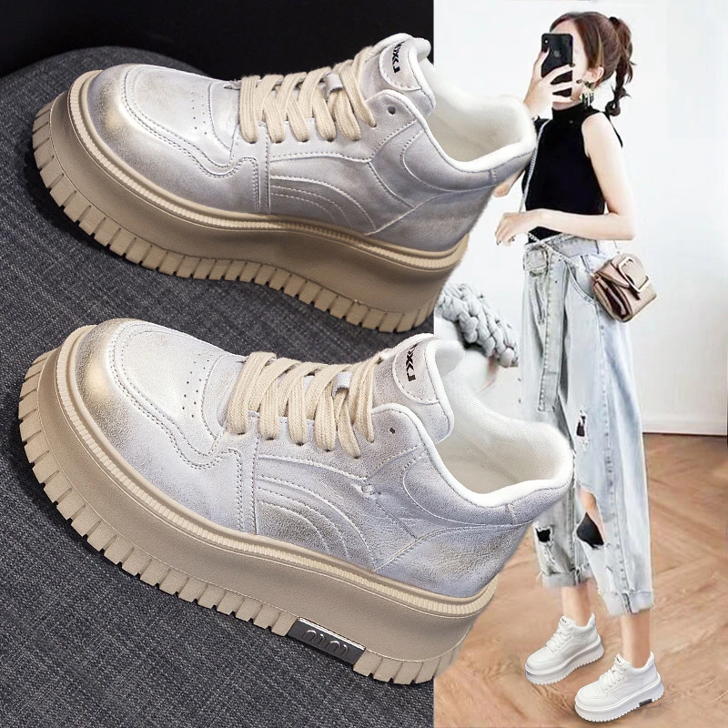 【增高6CM】厚底高帮加绒小白鞋女2025新款休闲百搭女鞋爆款女鞋