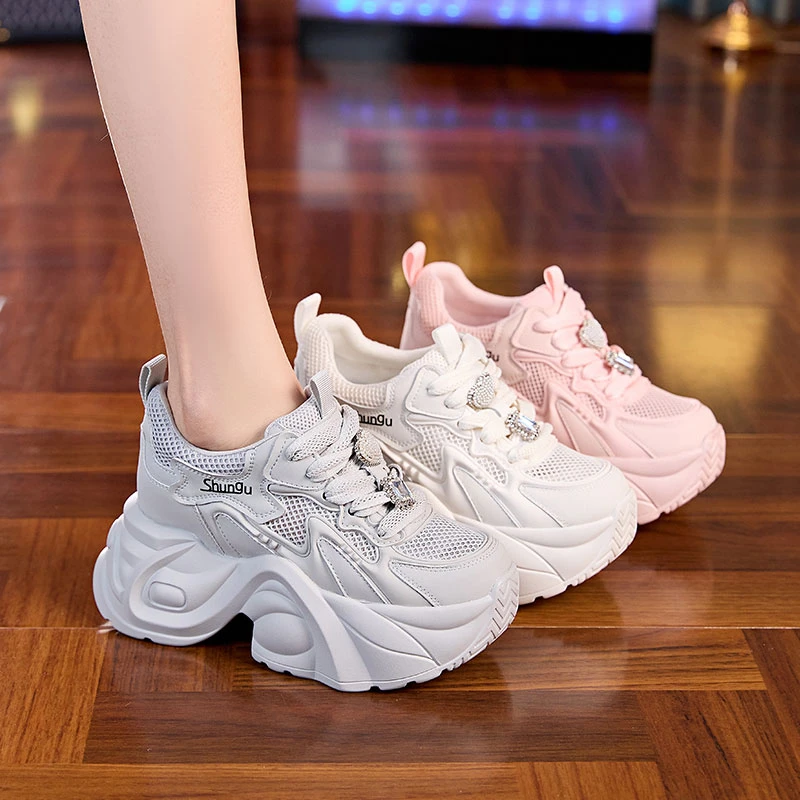 【增高8CM】夏季小个子透气百搭女鞋厚底休闲平底老爹鞋软底网红