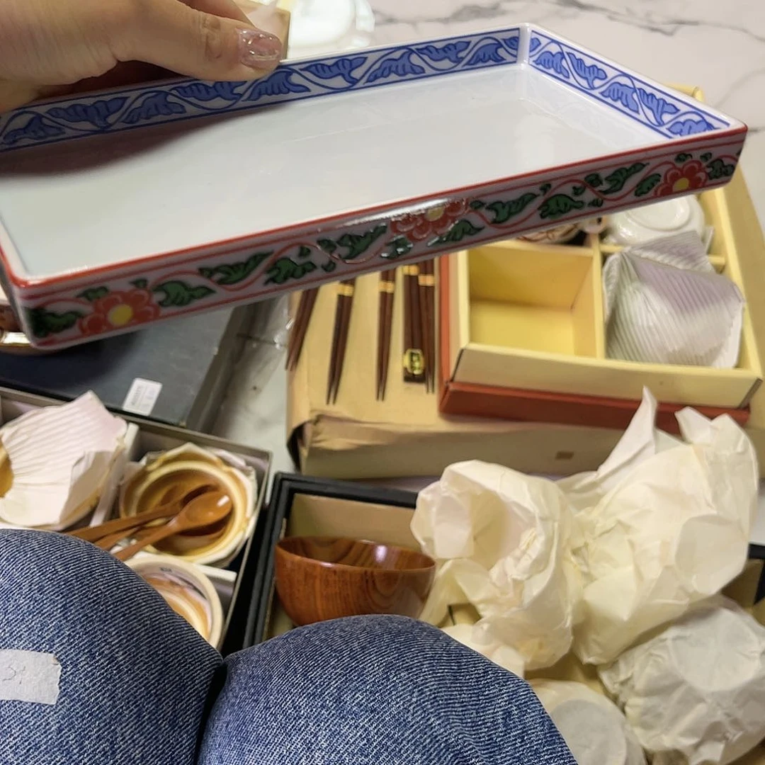 瓷片橘吉赤绘青花方盘