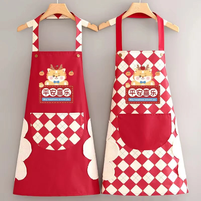 卡通新年防水围裙龙年做饭防油无袖擦手洋气可爱防污网红成人2024