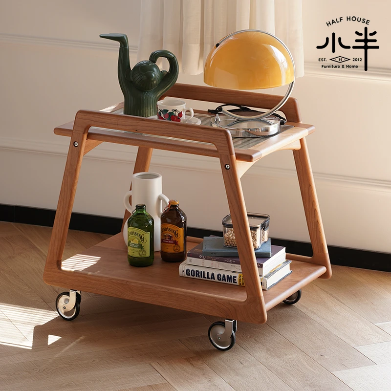 【悠悠小推车】出乎小半实木沙发边几客厅樱桃木玻璃茶几