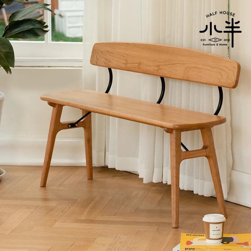 小半家具北欧实木长条凳日式简约餐桌客厅长板凳樱桃木靠背椅子