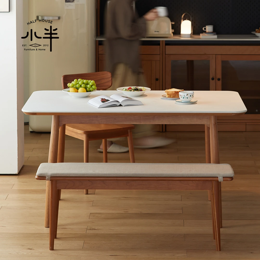 小半家具北欧实木岩板餐桌日式风家用现代樱桃木小户型大理石桌子