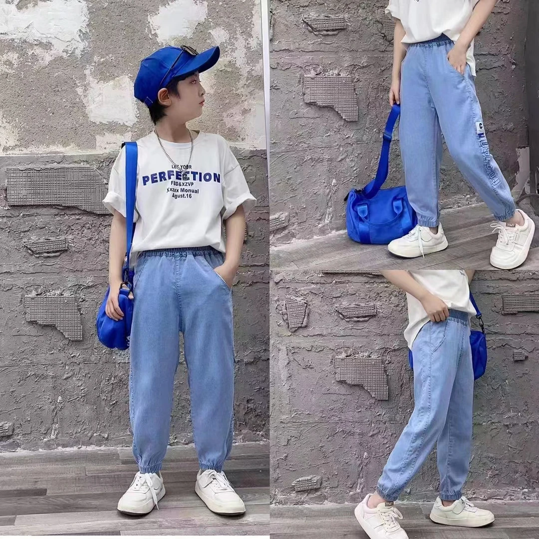 男中大童夏季软牛仔九分裤新款2023薄料高品质休闲时尚宽松防蚊裤