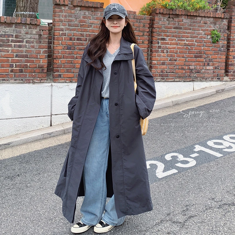 韩系气质高级感立领风衣外套女2024春秋季新款收腰显瘦慵懒风上衣