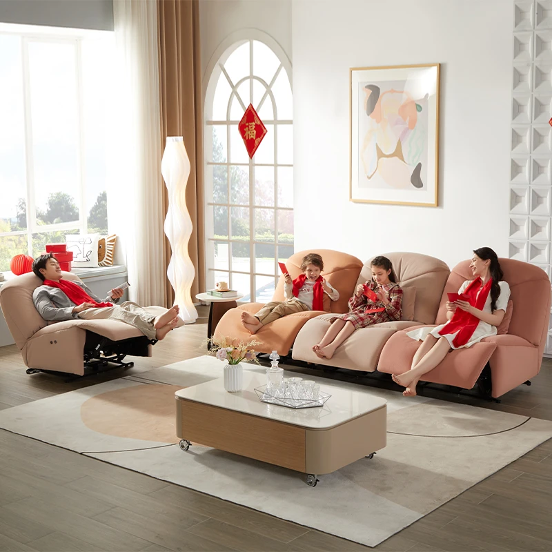 芝华仕头等舱美居系列客厅微绒雪花纹奶油布艺电动功能沙发11602